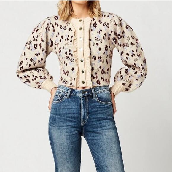 Buffalo David Bitton Heidi Cropped Floral Cardigan Sweater Size L - Picture 1 of 12